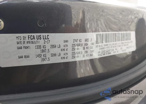 2017 Chrysler Pacifica Limited z USA, uszkodzony, nr VIN 2C4RC1GG3HR712494